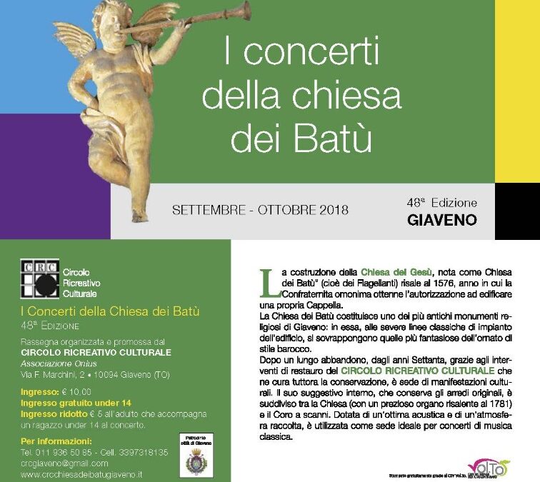 I Concerti della Chiesa dei Batù – SETTEMBRE – OTTOBRE 2018 – 48ª Edizione GIAVENO