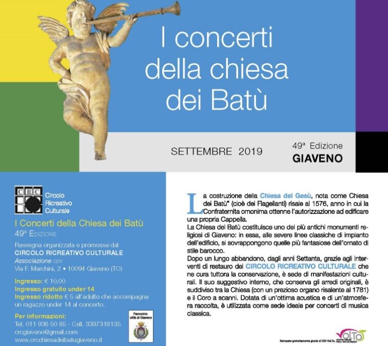 I Concerti della Chiesa dei Batù – SETTEMBRE – OTTOBRE 2019 – 49ª Edizione GIAVENO